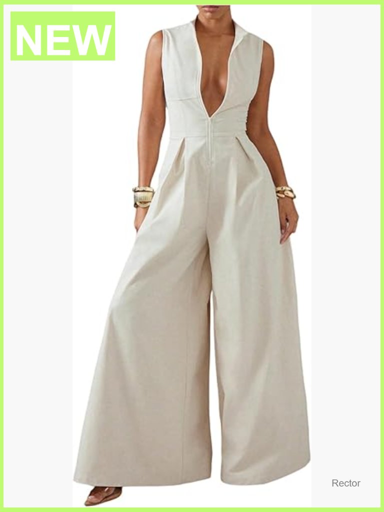 Women's Zipper Front Wide Leg Jumpsuit Mock Neck Sleeveless Elegant Romper